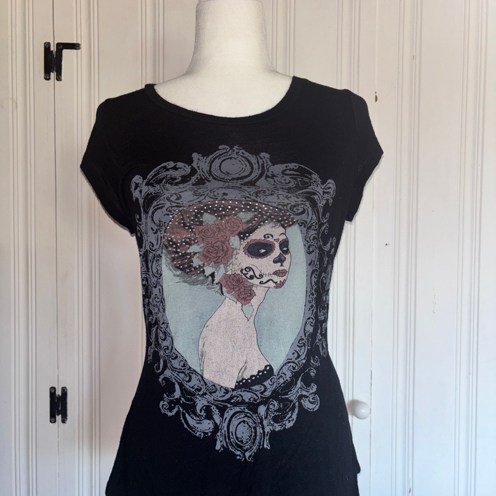 Vintage Y2k Day Of The Dead Fitted Tee ~ Size L